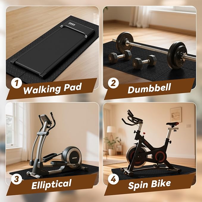 Walking Pad Mat for Carpet - 0.25" Thick Foldable Treadmill Mat | Non-Slip High Density for Bike, Elliptical, Home Gym Use