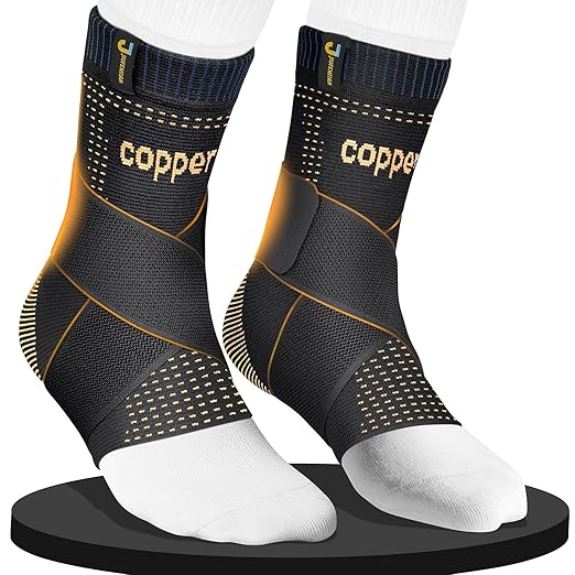 Ultra-Breathable Copper Ankle Braces Adjustable Compression Support, Medium | Removable Figure-8 Straps, AirFlow Knit, All-Day Wear - Ankle Sprains & Plantar Fasciitis & Sports & Injury Recovery