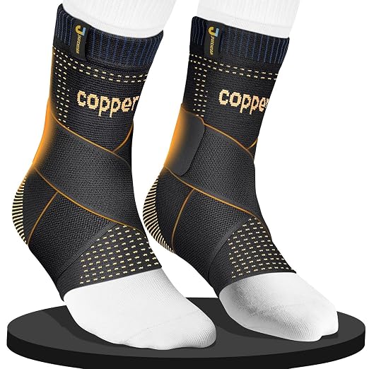 Ultra-Breathable Copper Ankle Braces Adjustable Compression Support, XL | Removable Figure-8 Straps, AirFlow Knit, All-Day Wear - Ankle Sprains & Plantar Fasciitis & Sports & Injury Recovery