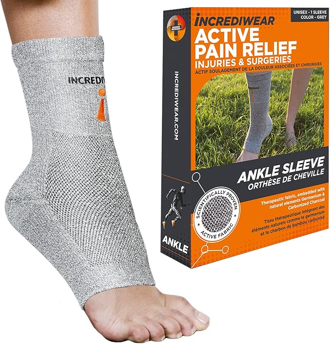 Incrediwear Ankle Sleeve – Infrared Ankle Brace for Women and Men to Support Pain Relief, Swelling, Plantar Fasciitis, Sprains, Achilles, Arthritis (Grey, Small/Medium)
