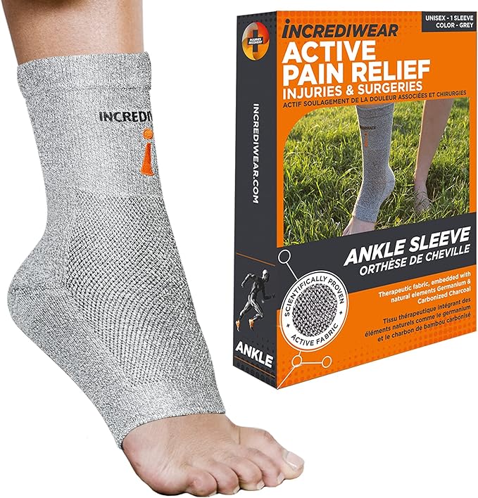 Incrediwear Ankle Sleeve – Infrared Ankle Brace for Women and Men to Support Pain Relief, Swelling, Plantar Fasciitis, Sprains, Achilles, Arthritis (Grey, Large)