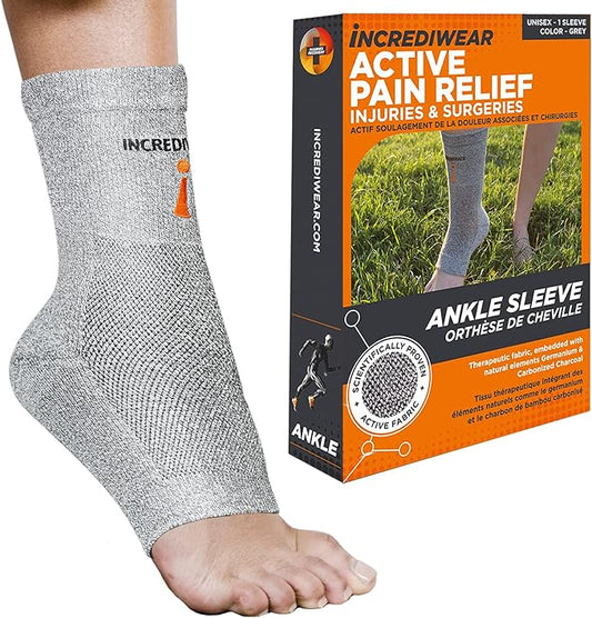 Incrediwear Ankle Sleeve – Infrared Ankle Brace for Women and Men to Support Pain Relief, Swelling, Plantar Fasciitis, Sprains, Achilles, Arthritis (Grey, Large)