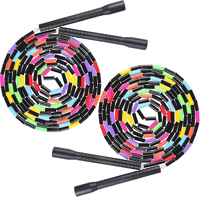 16.5FT Double Dutch Jump Ropes for Adults Kids 2-PACK | Rainbw Long Jump Rope, 1” Beaded Jump Rope for Fitness, Segmented Skipping Ropes for Exercise Training, Tangle-Free