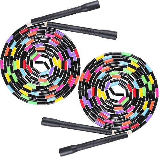 16.5FT Double Dutch Jump Ropes for Adults Kids 2-PACK | Rainbw Long Jump Rope, 1” Beaded Jump Rope for Fitness, Segmented Skipping Ropes for Exercise Training, Tangle-Free