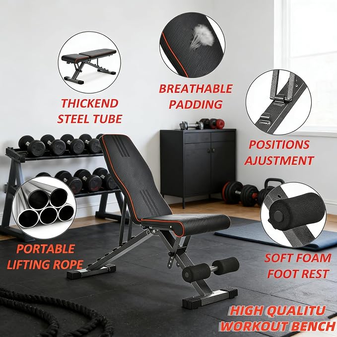 Weight Bench, Foldable Weight Benches for Home Gym with 660 LBS, Adjustable Weight Bench with 72 Training Angles, Incline Bench Press for Full Body
