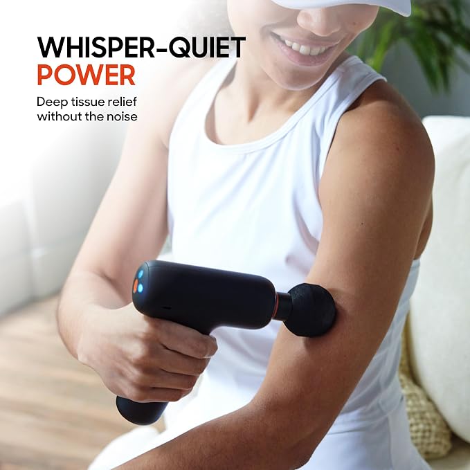 Sharper Image PowerBoost Core Mini Massage Gun [2026 Version] Deep Tissue Percussion Massager with 6 Speeds for Back & Full Body Muscle Pain Relief, Portable with 4 Attachments & Carry Pouch