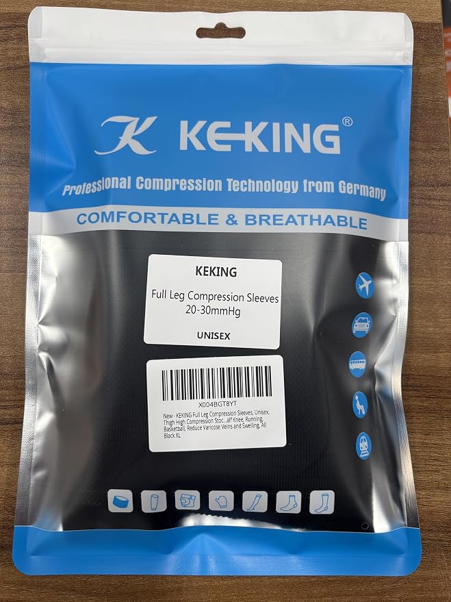 KEKING Full Leg Compression Sleeves, 20-30mmHg Graduated, Unisex, Running | Thigh-High Compression Stockings, Support Thighs, Calves & Knees, for Travel & Sports, Relieve Varicose Veins & Swelling
