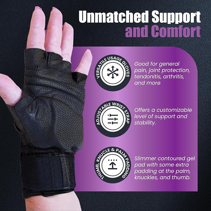 Fitness Fingerless Gloves for Men & Women | Large Black Weight Lifting Glove with Ergonomic Gel Pad Wrist Support, Non-Slip Grip, Comfortable Workout Glove for Gym Exercise & Training