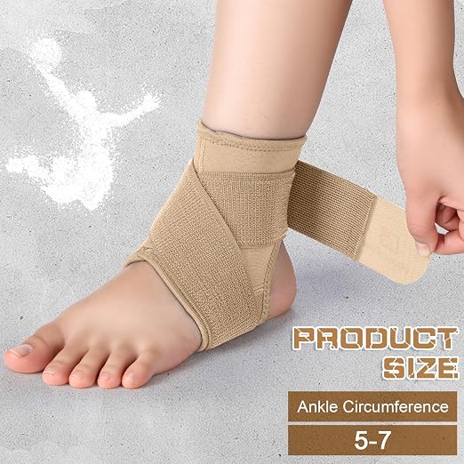 Honoson 2 Pcs Ankle Brace Kid Ankle Support Youth Neoprene Lace up Compression Sleeve Foot Brace Stabilizer with Adjustable Strap for Sport Sprained Plantar Fasciitis Achilles Tendonitis(Skin,M)