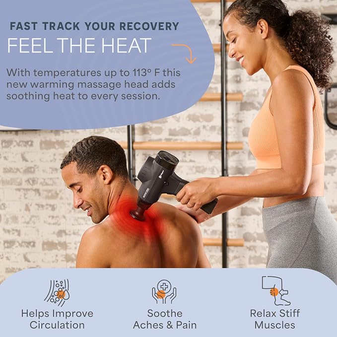 LifePro SonicPro Massage Gun Percussion Muscle Massager with Heat, 9 Heads | 10 Speeds, 3 Modes, 3 Heat Levels, Massager for Back, Trigger Points Muscle Knots Tension, Flexibility & Recovery Support