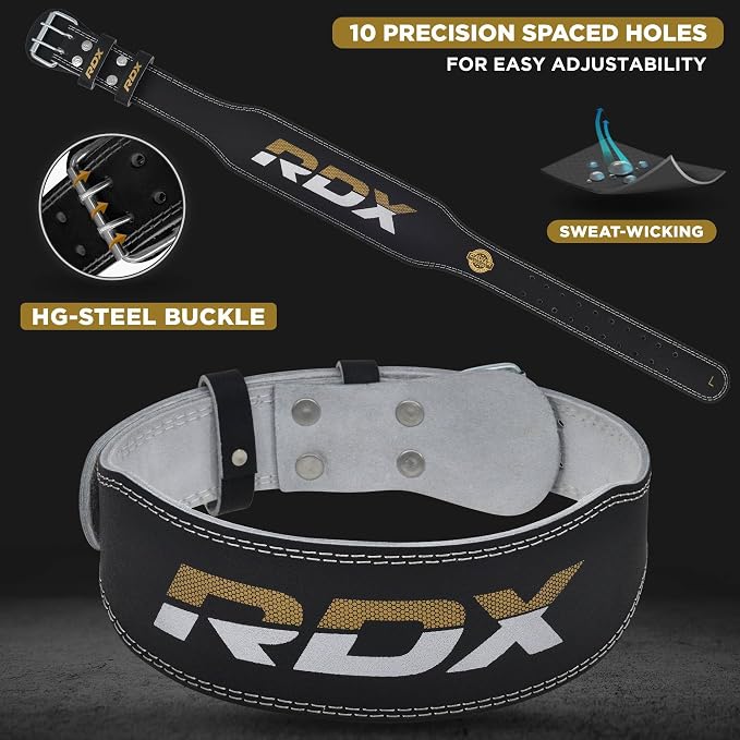 RDX Weight Lifting Belt Gym Fitness, Cowhide Leather, 4” 6” Padded Lumbar Back Support, 10 Adjustable Holes, Weightlifting Powerlifting Bodybuilding Deadlift Squat Workout Strength Training, Men Women