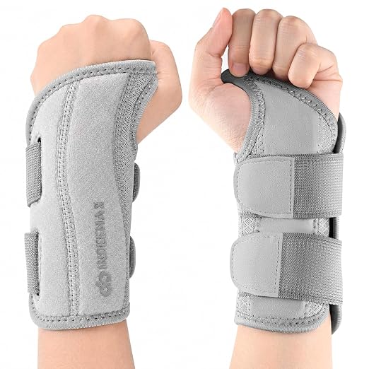 Copper Carpal Tunnel Wrist Brace, Adjustable Wrist Support Splint for Night Sleep & Daytime Working, Hand Braces Pain Relief for Arthritis, Tendonitis, Sprain, Men & Women(Left Hand-Grey, L/XL)