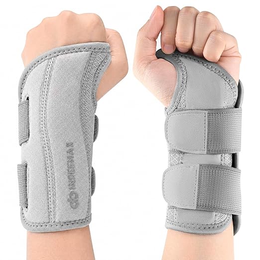 Copper Carpal Tunnel Wrist Brace, Adjustable Wrist Support Splint for Night Sleep & Daytime Working, Hand Braces Pain Relief for Arthritis, Tendonitis, Sprain, Men & Women(Left Hand-Grey, S/M)