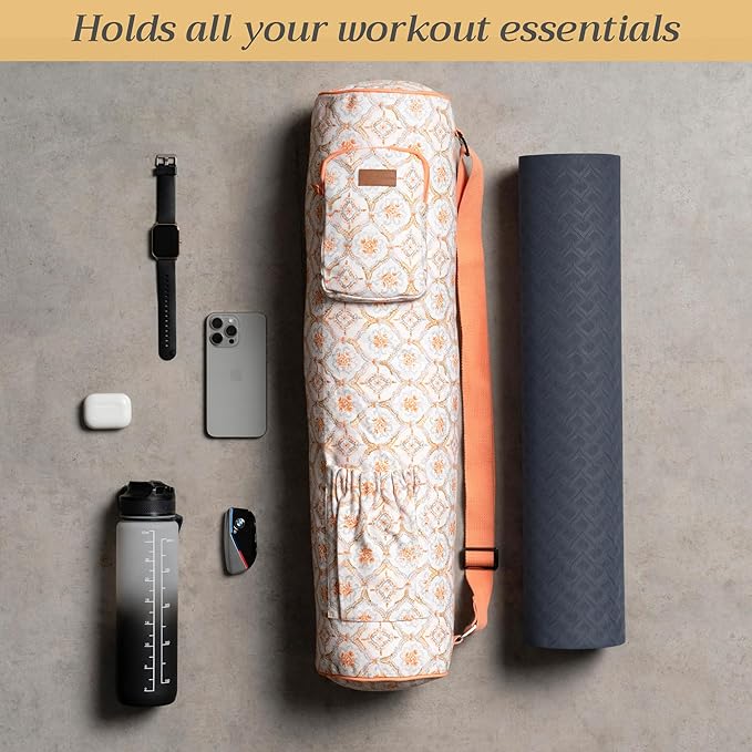 Maison d' Hermine Yoga Mat Duffle Bag Gym Tote Yoga Mat Carry Bag | Cylindrical bag for Woman Men Gifts Adjustable shoulder straps with Drawstring Water Bottle Pocket and zipper pocket