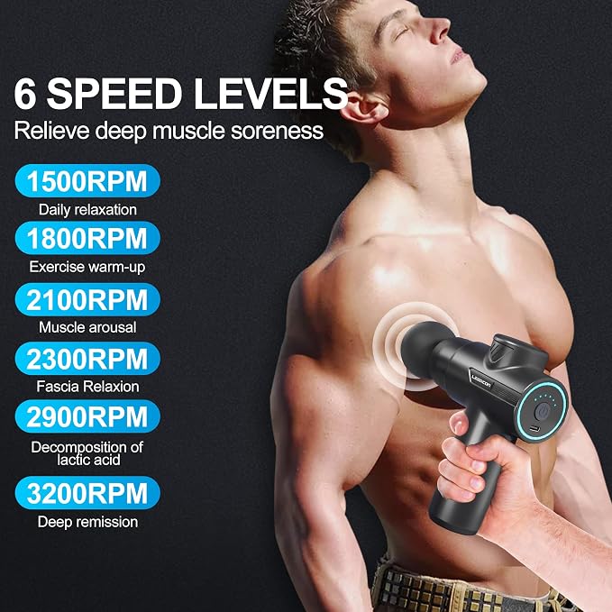 LEERCON Mini Massage Gun Deep Tissue Muscle Back Massager Gifts for Men | Back Massager with 6 Speeds and 4 Heads Muscle Massager for Gym Office & Travel Birthday Gifts for Men Women Dad Mom Athletes