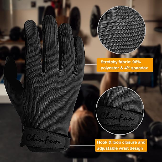 Full Finger Workout Gloves for Men, Full Palm Protection Deep | Breathable Gym Exercise Weight Lifting Gloves, Exercise, Fitness, Training, Cycling, Anti-Slip