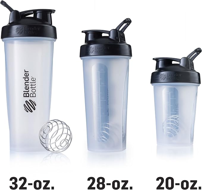 BlenderBottle Classic Shaker Bottle Perfect for Protein Shakes and Pre Workout, 20-Ounce, Clear/Black