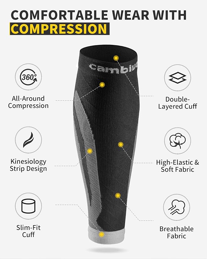 CAMBIVO Calf Compression Sleeve for Shin Splints & Running Support-3 Pairs | Leg sleeves for men & women, 15-20mmHg footless compression socks for gym & recovery, varicose veins