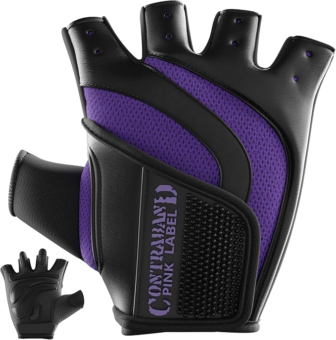 Contraband Pink Label 5437 Womens Extreme Grip Weight Lifting Gloves w/Heavy Rubber Padded Palm (Pair) - Heavy Duty Palm w/Griplock Silicone & Rubber Grip Pads for Gym Workouts