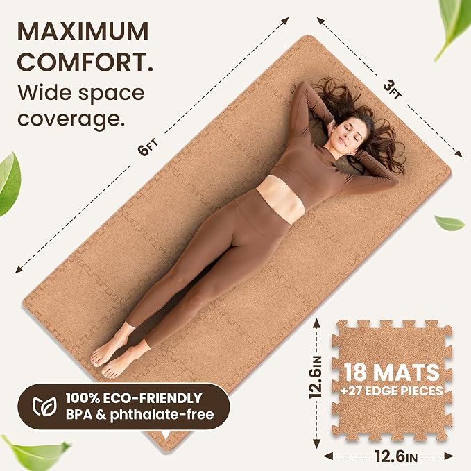bemaxx Gym Mats Set - 18 pcs EVA Interlocking Foam Floor Tiles (12.6"x12.6"x0.4") 18sqft Protective Gym Flooring Sports Home Workout Exercise Mats Puzzle Garage Fitness Play-Room Pool Treadmill Bike