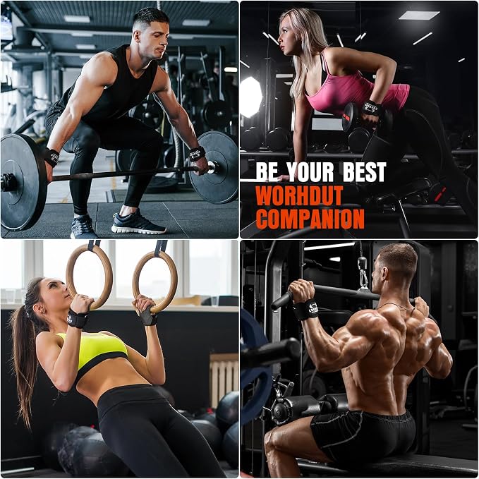 Weight Lifting Wrist Straps, Gym Straps Weight Lifting for Deadlift and Powerlifting, Double Layer Leather Wrist Wraps with Padded Cushion Wrist Loop, Weightlifting Grips for Men and Women