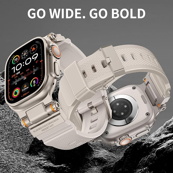 Band Compatible with Apple Watch Ultra 3/2/1 Band 49/46/45/44mm | Metal Connector with Silicone Rugged Strap for iWatch Ultra Series 11/10/9/8/7/6/SE3/SE2/SE/5/4/3/2/1, Starlight/Titanium