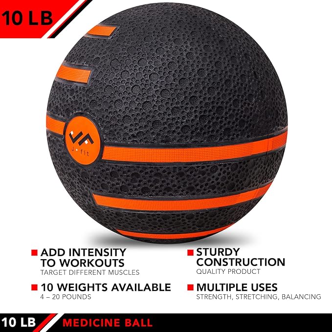 JFIT Dual Texture Medicine Ball – Weighted Exercise Ball for Strength, Core & Functional Fitness Training