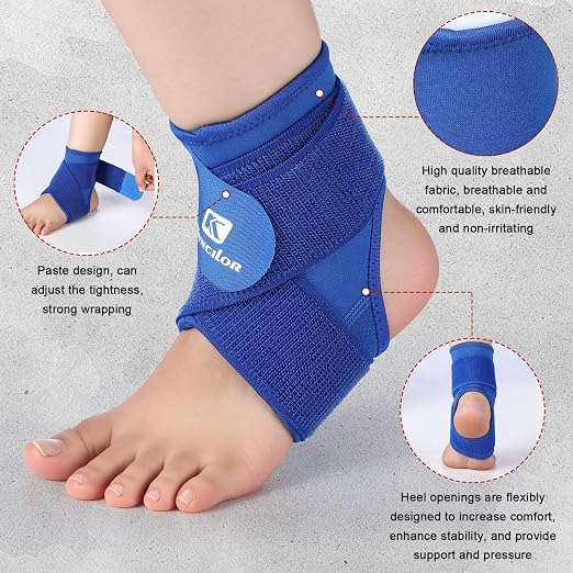 Honoson 2 Pcs Ankle Brace Kid Ankle Support Youth Neoprene Lace up Compression Sleeve Foot Brace Stabilizer with Adjustable Strap for Sport Sprained Plantar Fasciitis Achilles Tendonitis(Blue,S)