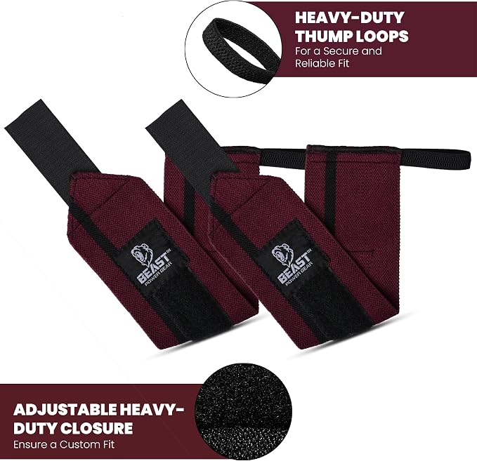 Improved Lifting Support & Stability - Gym Wrist Wraps for Weightlifting 14" Premium Quality Hand Wraps with Thumb Loop - Weight Lifting Wrist Wraps for Pain & Support