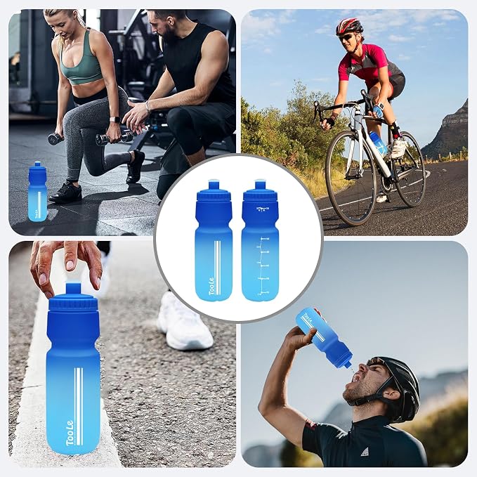 TooLe 24oz Bike Water Bottle, Squeeze Water Bottle Leakproof BPA Free | with Capacity Scale w/Pull Top Lid, Reusable, for Bicycle, Gym,Camping, Hiking 2 Pack