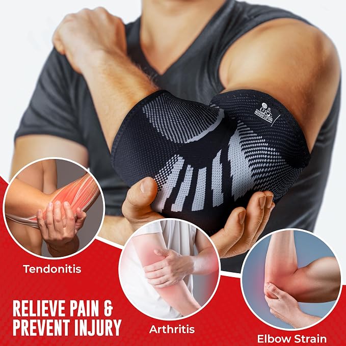 Nordic Lifting Elbow Compression Sleeve & Brace for Weightlifting | These elbow compression sleeves provide support that holds firm through weightlifting and strength training during gym days