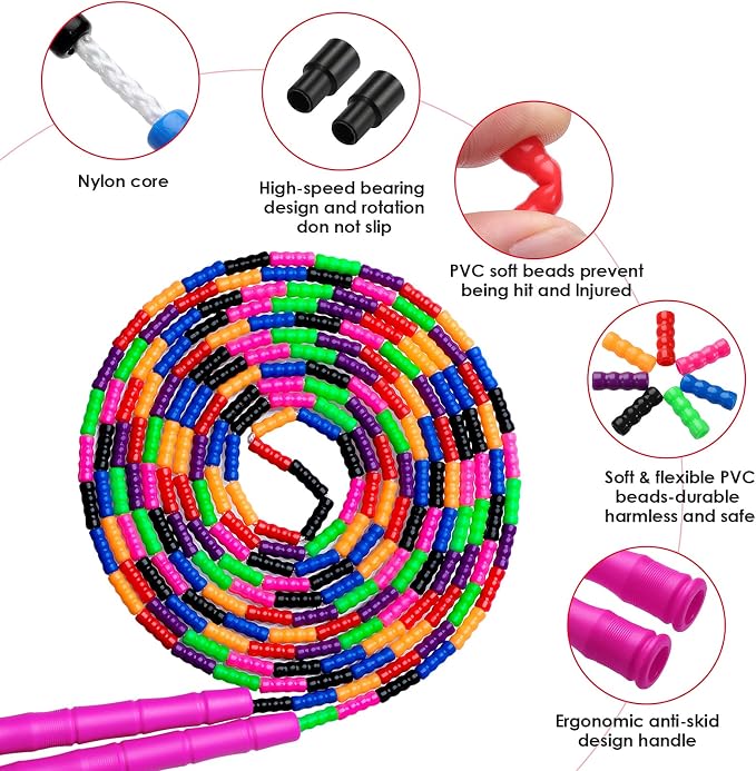 Double Dutch Jump Rope Long Jump Rope 16 FT 1 Pack/2 Pack, Adjustable Soft Beaded Diy Jump Rope for Kids Adult Long Enough for 5-6 Jumpers