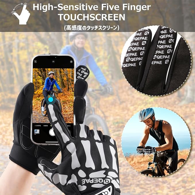 Skeleton Gloves Adjustable Lightweight Racing Skull Sports Work Bone Gloves Anti-Slip Breathable for Men & Women Motorcycle, Cycling, Biking, Workout