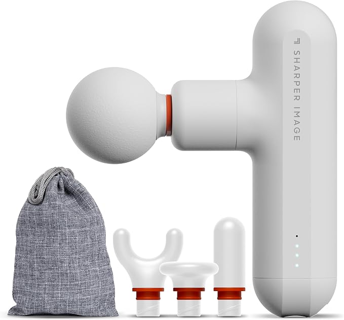 Sharper Image Powerboost Move Aero Massage Gun – Deep Tissue Percussion Massager for Muscle Recovery & Pain Relief, Portable Mini Handheld Massager for Back, Neck & Shoulders, Quiet Travel Design