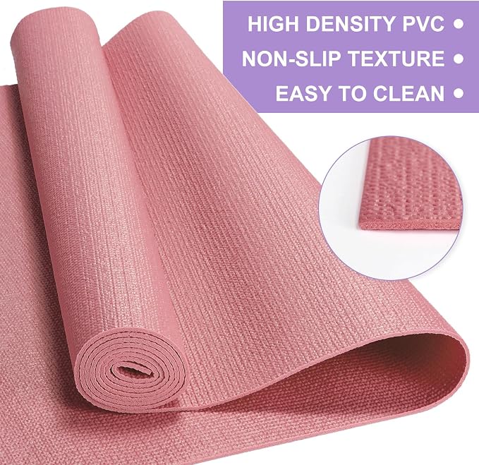 Funtery 3 mm Thin Yoga Mats Bulk, 68 x 24 Inches Lightweight PVC Exercise Mats Non Slip Workout Fitness Pads for Yoga Pilates Stretching Classes Gym Home Studio