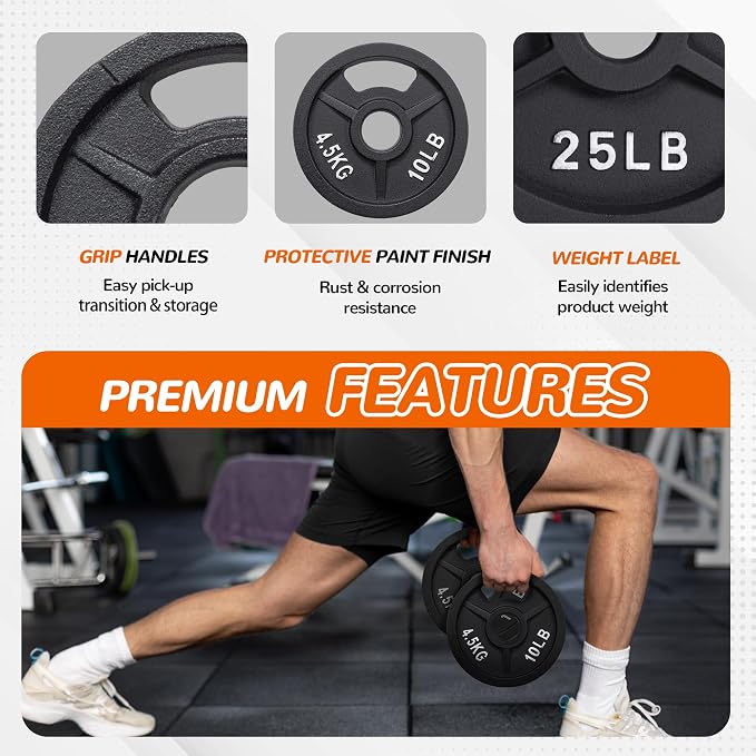 Signature Fitness 2-Inch Cast Iron Barbell Set, Including Multiple LBS Weight Plates and 6FT Barbell Set, Multiple