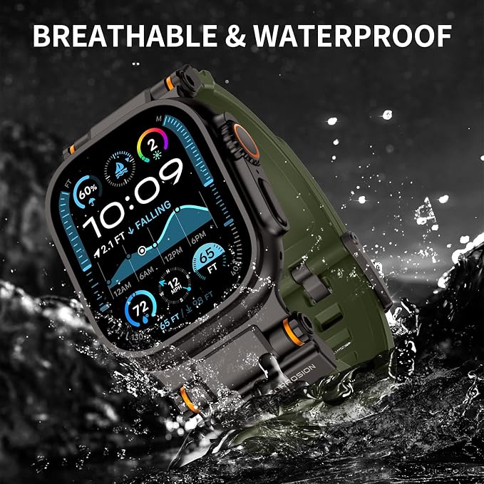 Band Compatible with Apple Watch Ultra 3/2/1 Band 49/46/45/44mm | Metal Connector with Silicone Rugged Strap for iWatch Ultra Series 11/10/9/8/7/6/SE3/SE2/SE/5/4/3/2/1, Army Green/Black