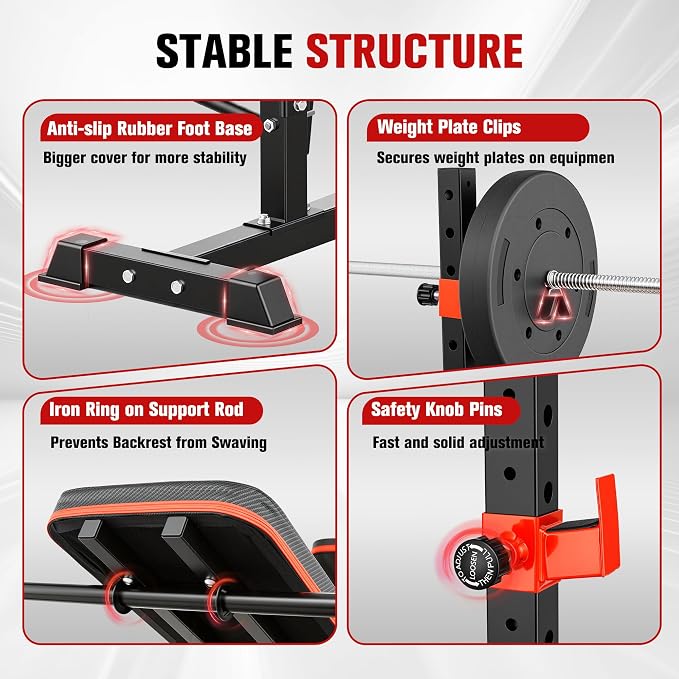 MAIDOMA 8 IN 1 Standard Weight Bench Set with Leg Extension and Leg Curl, Fast Folding & Adjustable Workout Bench for Home Gym,Adjustable Bench Press with Squat Rack.（US Stock）