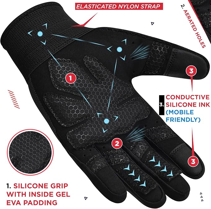 RDX Weight Lifting Gloves Gym Workout, Full Finger Touch Screen, Breathable Anti Slip Padded Palm Protection, Fitness Strength Training Powerlifting HIIT WOD Exercise, Men Women Home Gym Cycling