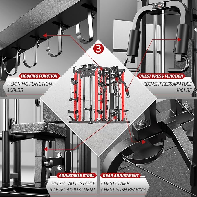 Multi-Purpose Squat Rack,Smith Machine Weight Rack Set with Cable Crossover System, Home Gym Power Racks, Power Racks and Packages