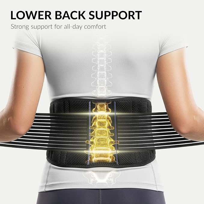 BraceUP Back Support Belt for Men and Women - Breathable Waist Lumbar Lower Back Brace for Sciatica, Herniated Disc, Back Pain Relief, with Dual Adjustable Straps (S/M 28-35 In)
