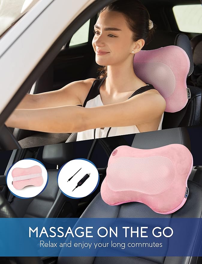 Zyllion ZMA-13 Back and Neck Massager with Heat for Pain Relief, Pink | Shiatsu, Deep Tissue, 3D, Electric, Kneading, Massage Pillow, Muscle Therapy, Doctor Recommended, Car Adapter, Not Cordless