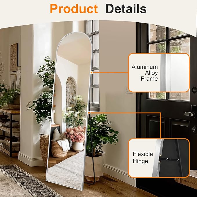 TRAHOME Arched Full Length Mirror, 56"x15" Standing Body Mirror for Wall, with Aluminum Alloy Frame for Bedroom, Living Room, Dressing Room(Silver)