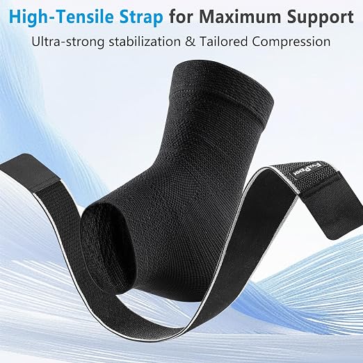 Ankle Support Brace for Women Men, 1 Pair Achilles Tendonitis Brace for Plantar Fasciitis Relief, Copper Infused Ankle Compression Sleeve with Adjustable Strap, Support for Sprained Ankle, Day&Night, Black, M