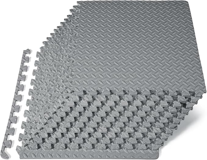 ProsourceFit Exercise Puzzle Mat ½-inch, EVA Interlocking Foam Floor Tiles for Home Gym, Workout Equipment, Kids Play Areas, Grey, 48 SQ FT - 12 Tiles