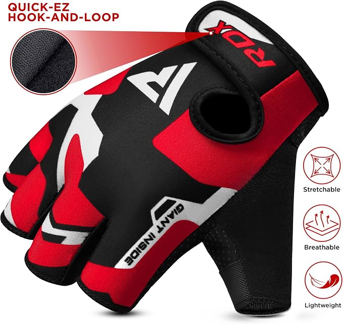 RDX Weight Lifting Gloves Gym Fitness Workout, Anti Slip Padded Palm Elasticated Strength Training Equipment Men Women Half Finger Exercise Bodybuilding Calisthenics Cycling Rowing Climbing