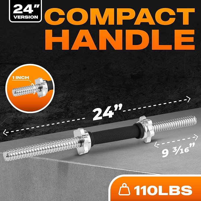 Yes4All Threaded Dumbbell Handles, Adjustable Dumbbell Bar Pair, 14/16/18/24-Inch Sizes, Fits 1" or 1.15" Plates, Non-Slip Grip, Secure Star-Lock Collars