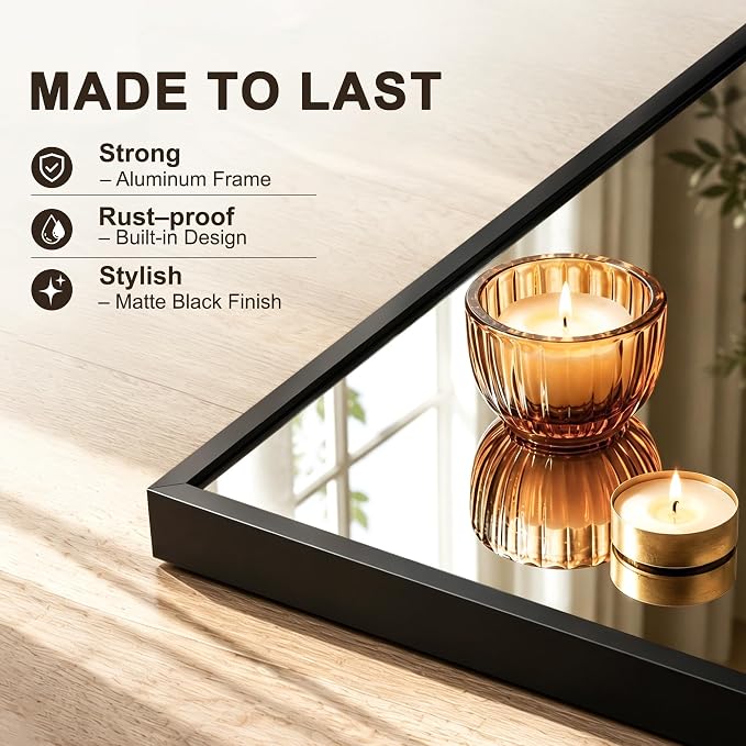 FICTOR Full Length Mirror with Stand, Floor Standing Mirror, 56"x15", Black | HD Shatterproof Glass, Free-Standing or Wall-Mounted, Full Body Mirror for Bedroom, Living Room, Dressing Room, Entryway