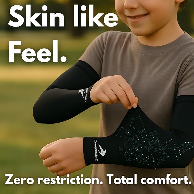 CompressionZ Youth Sports Arm Sleeves | Kids Cooling UV50+ Protection Volleyball Football Basketball Baseball - Boys & Girls