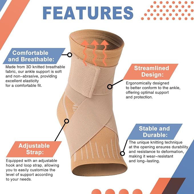 Tarpop 1 Pair Ankle Brace for Kids Compression Ankle Sleeves Adjustable Foot Support Brace Elastic Guard for Children Boys Girls Sports Running Jogging Dance Fitness Gymnastics(Beige,Small)